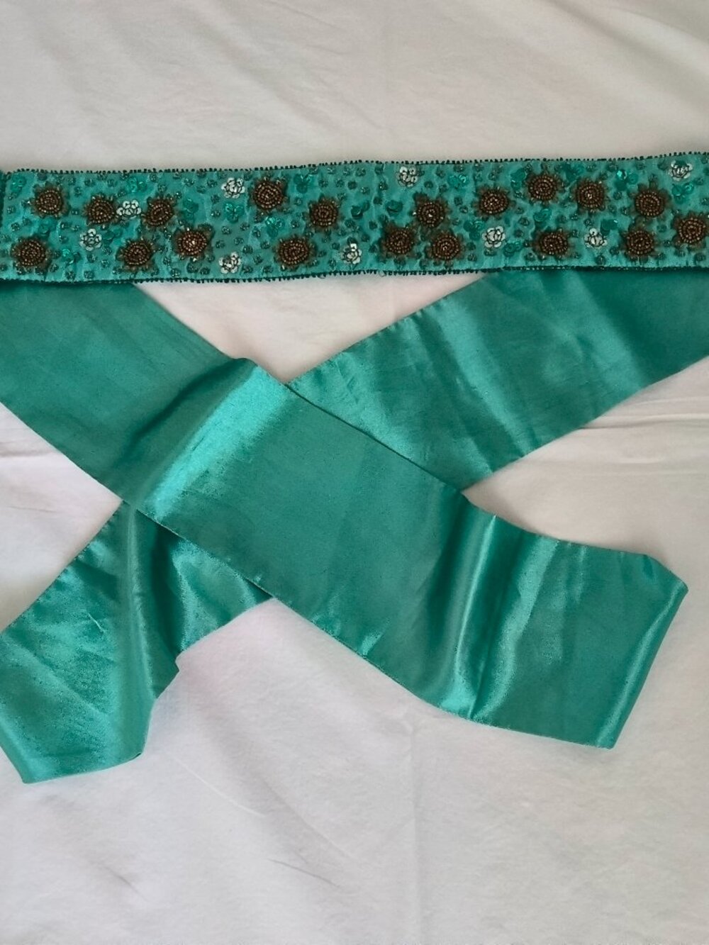 teal green satin sash belt